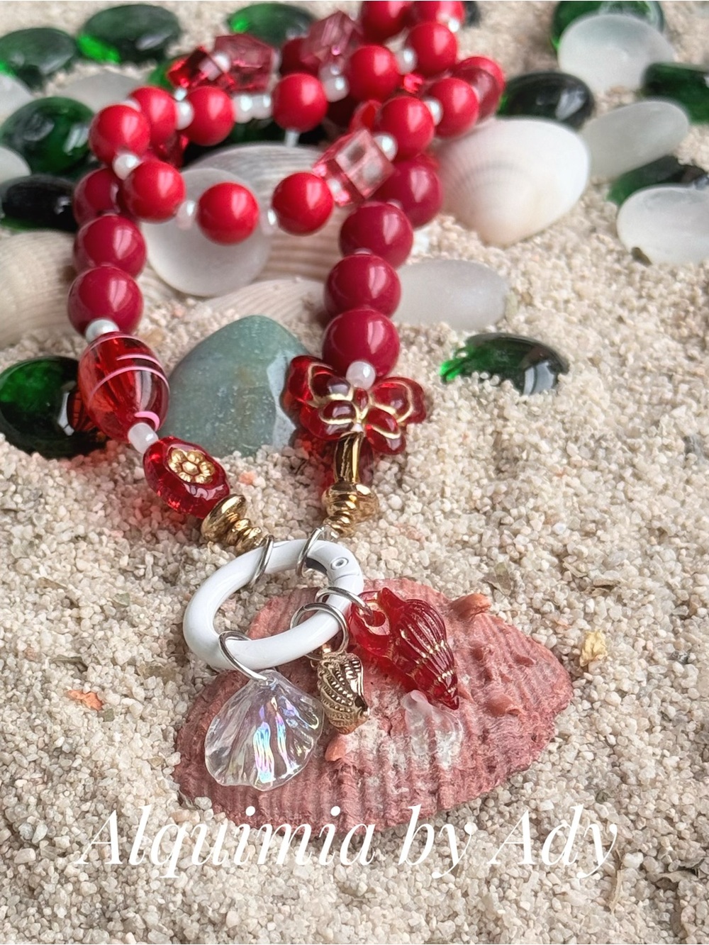 Summer Vacation Beaded Necklace - Turquoise, Red & Yellow - Picture 7 of 8